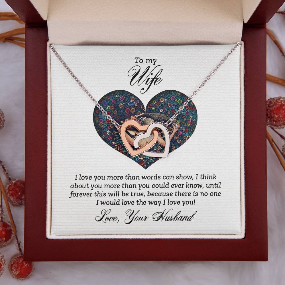 To My Wife Necklace - Sentimental Birthday Gift from Husband, Romantic Jewelry for Valentine’s Day & Holidays - Interlocking Hearts Necklace