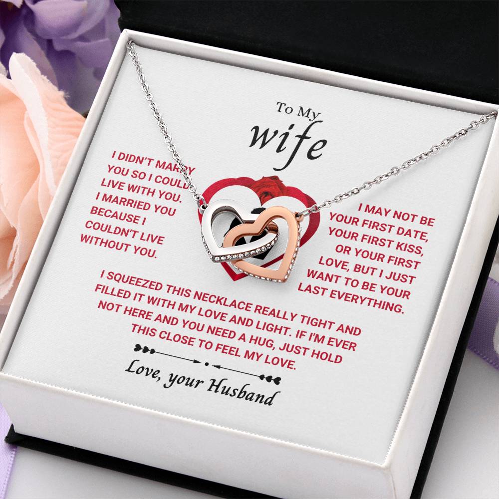 To My Wife Necklace - Meaningful Jewelry Gift from Husband for Valentine’s Day & Anniversary - Interlocking Hearts Necklace