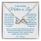 To My Amazing Mother In Law - Gift for MIL - Thank you for sharing your son with me - Endless Love Necklace