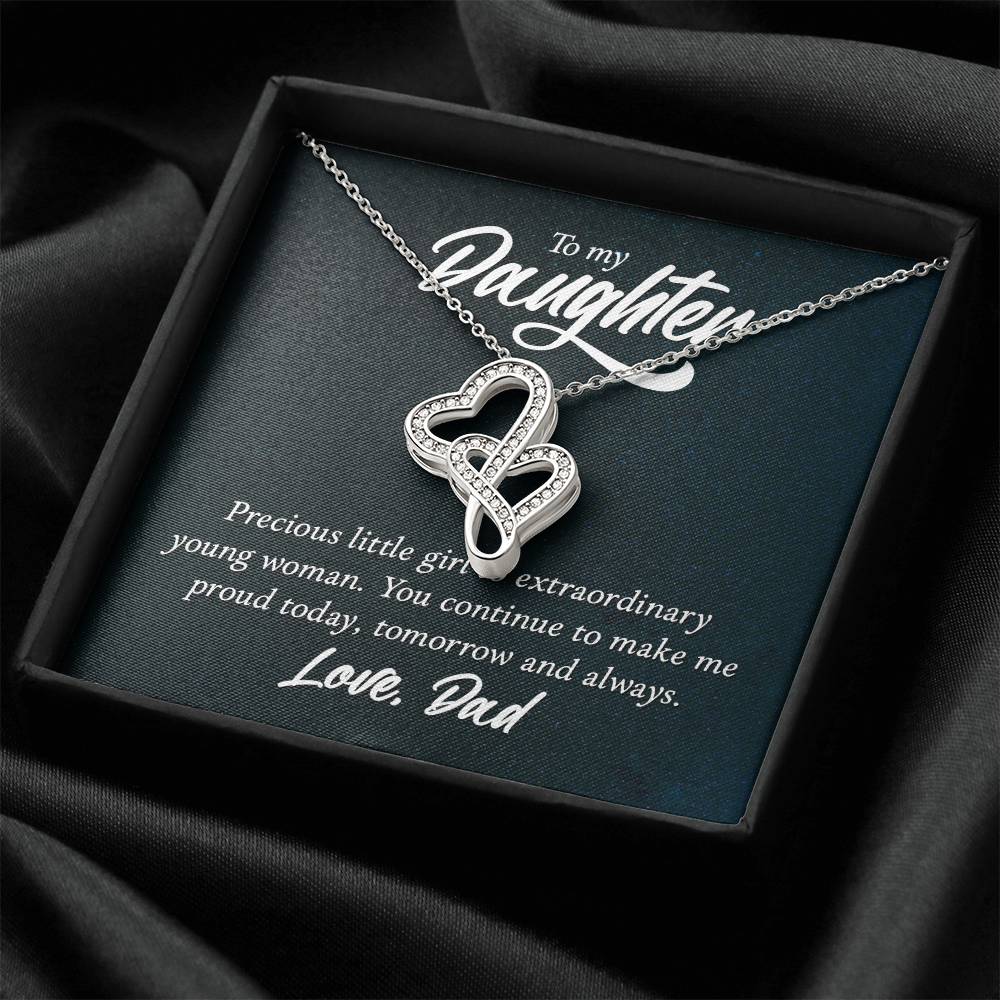 To My Daughter Necklace - Sweetest Daughter Gift from Dad for Birthday Joy & Proud Dad Love - Heart-to-heart Pendant Necklace