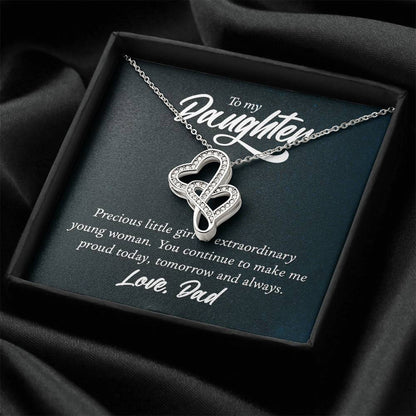 To My Daughter Necklace - Sweetest Daughter Gift from Dad for Birthday Joy & Proud Dad Love - Heart-to-heart Pendant Necklace