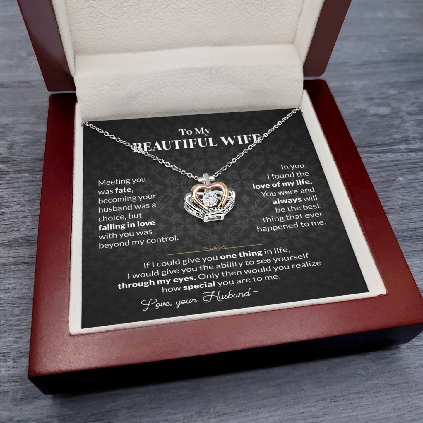 To My Wife Necklace - Holiday & Valentine’s Day Gift from Husband - Crown Pendant Necklace