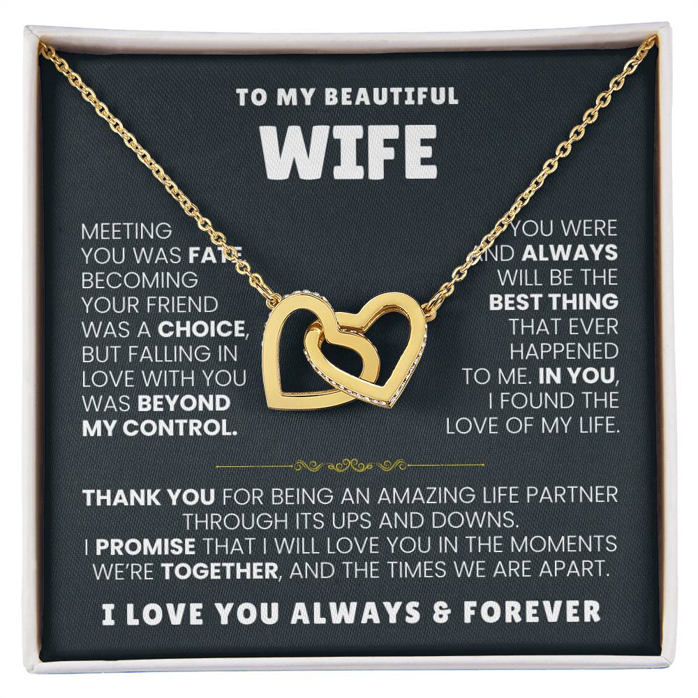 To My Wife Necklace - Surprise Gift from Husband for Birthday, Valentine’s Day & Anniversary - Interlocking Hearts Necklace