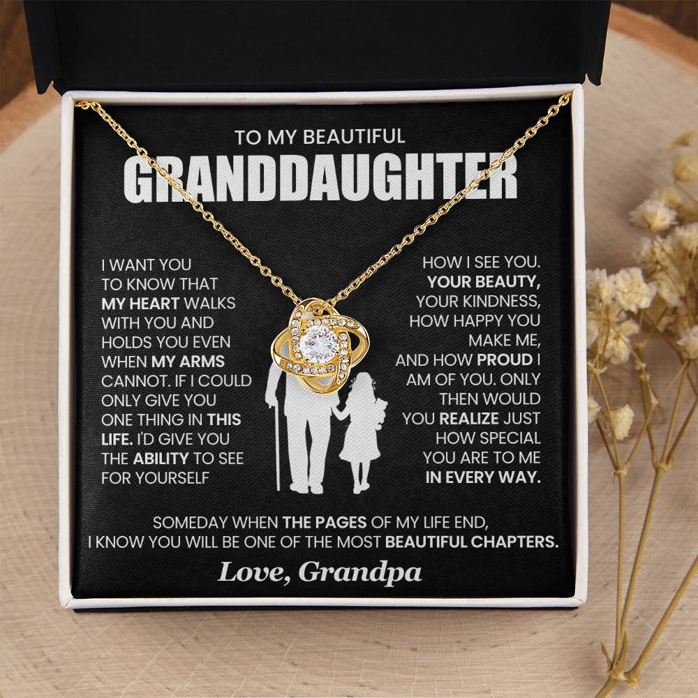 To My Granddaughter Necklace – Present for Granddaughter Birthday, Christmas from Grandpa – Love Knot Necklace