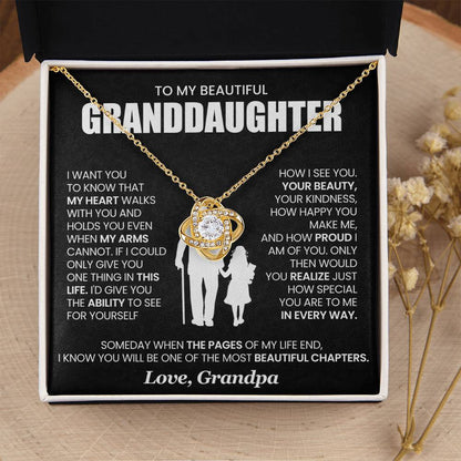 To My Granddaughter Necklace – Present for Granddaughter Birthday, Christmas from Grandpa – Love Knot Necklace