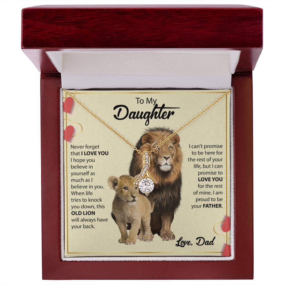 To My Daughter Necklace - Birthday Jewelry Gift from Dad - Old Lion - Alluring Beauty Necklace