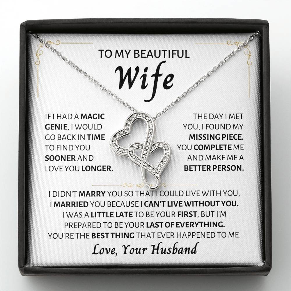 To My Beautiful Wife Necklace - Best Surprise Gift for Wife from Husband for Anniversary, Christmas & Valentine’s Day - Heart-to-heart Pendant Necklace