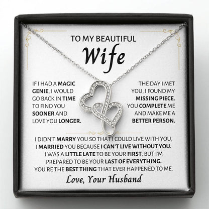 To My Beautiful Wife Necklace - Best Surprise Gift for Wife from Husband for Anniversary, Christmas & Valentine’s Day - Heart-to-heart Pendant Necklace