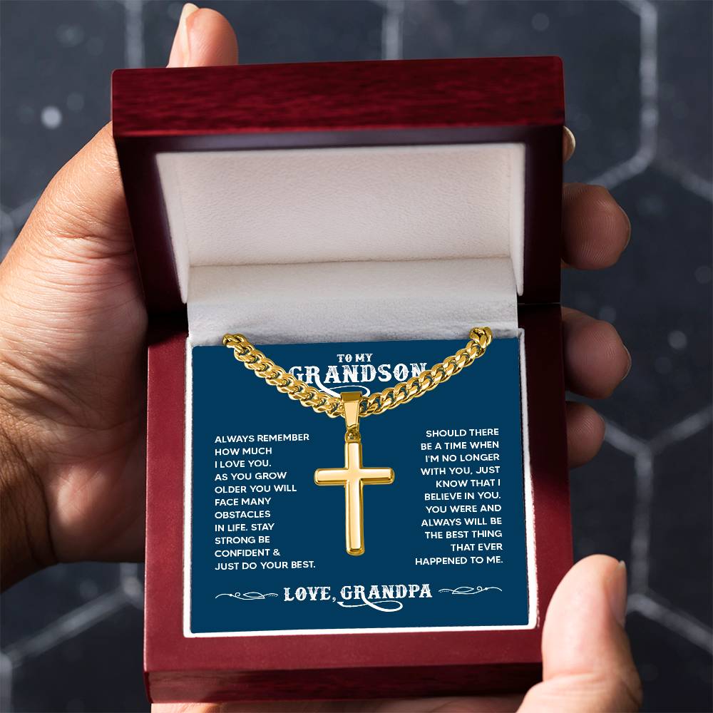 To My Grandson - Always remember how much I love you Artisan Cross with Cuban Link Chain