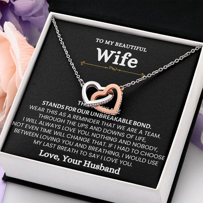 To My Wife Necklace - Romantic Gift for Special Moments & Valentine’s Day - Interlocking Hearts Necklace