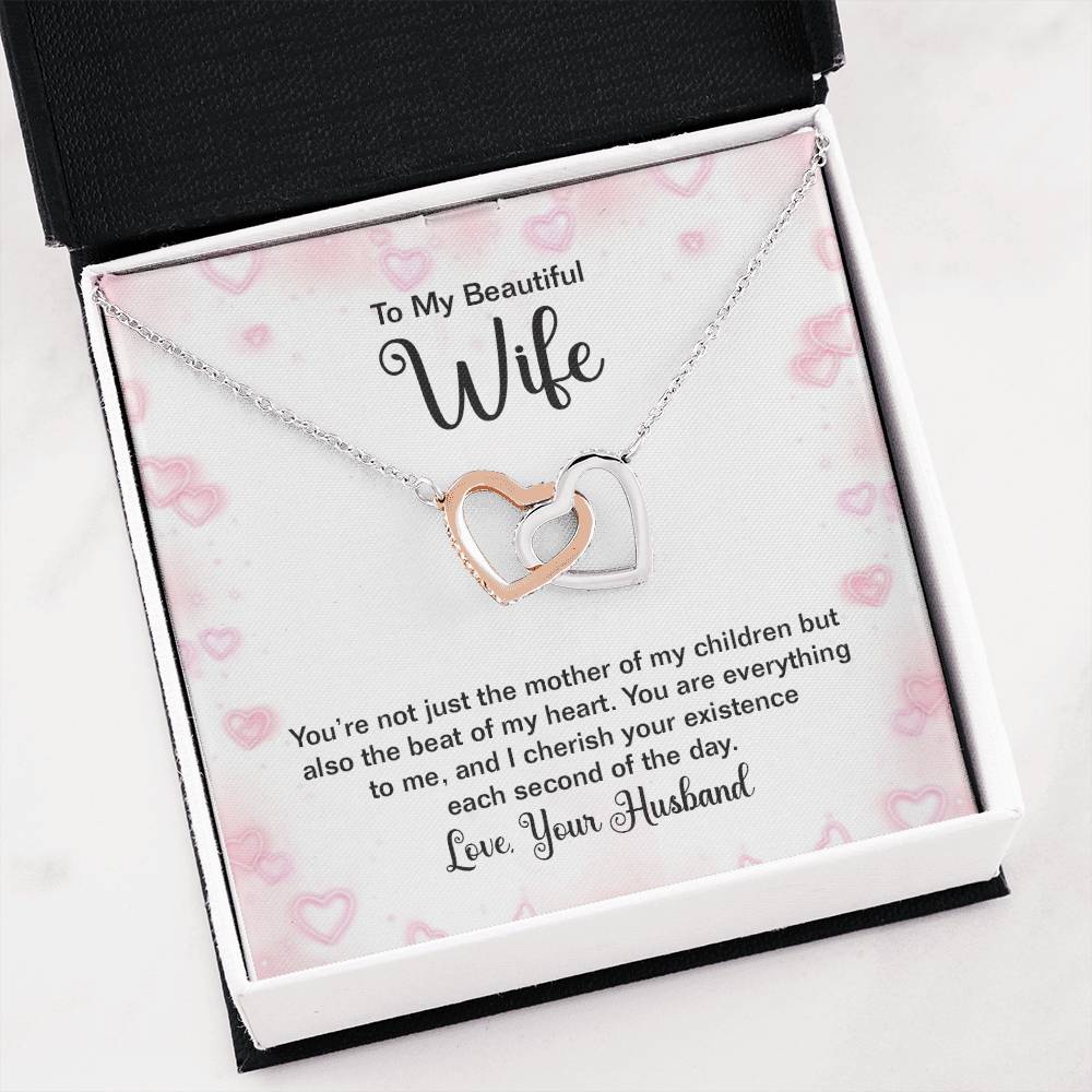 To My Beautiful Wife Necklace - Best Surprise Gift for Wife from Husband for Anniversary, Christmas & Valentine’s Day - Interlocking Hearts Necklace