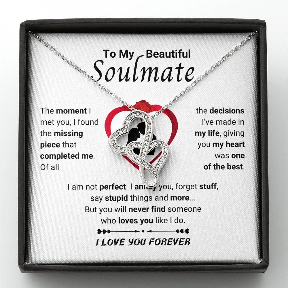 To My Beautiful Soulmate Necklace - Gift for Her for Birthday & Sweet Romantic Surprises - Heart-to-heart Pendant Necklace