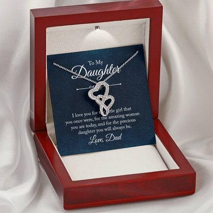 To My Daughter Necklace - Best Proud Dad Jewelry Gift for Daughter’s Special Days & Celebrations - Heart-to-heart Pendant Necklace