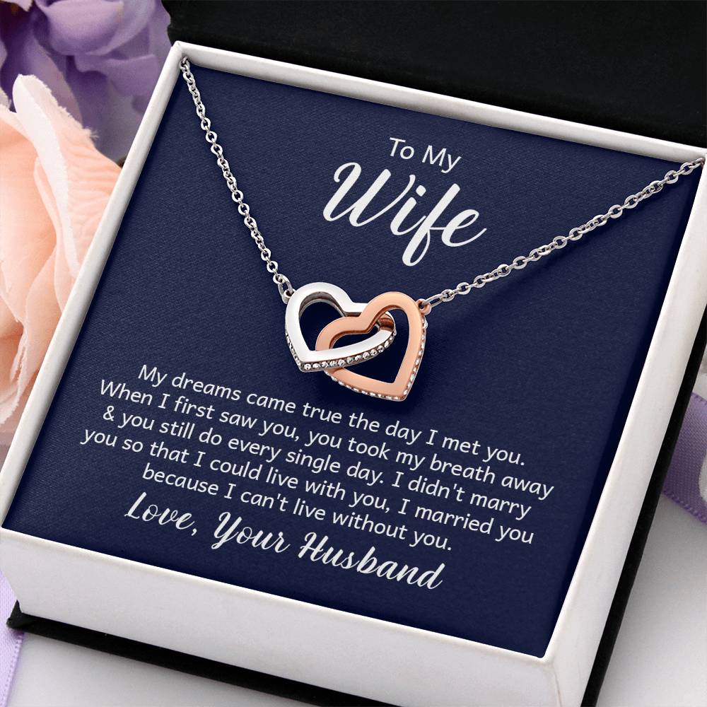 To My Wife Necklace - Meaningful Jewelry Gift from Husband for Every Special Occasion Including Valentine’s Day - Interlocking Hearts Necklace