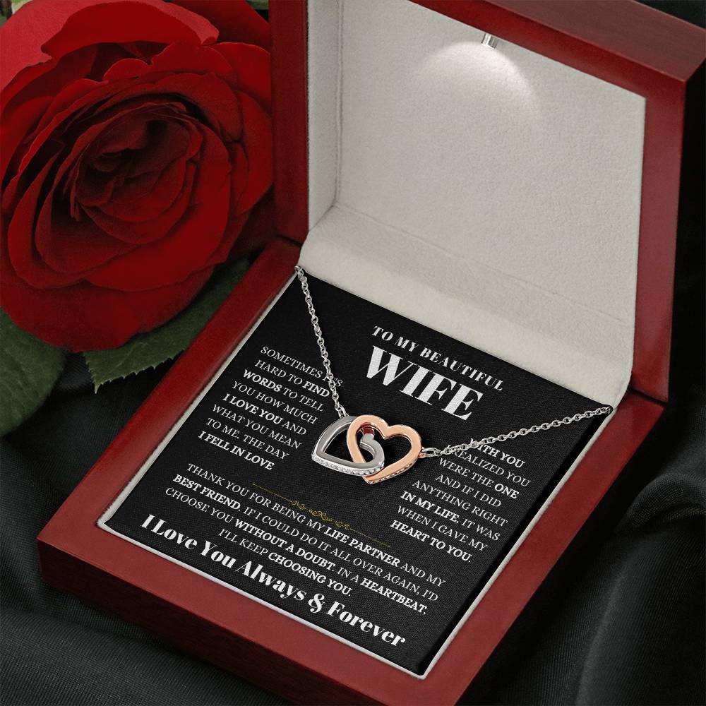 To My Wife Necklace - Beautiful Wife Gift from Husband for Birthday, Anniversary & Valentine’s Day - Interlocking Hearts Necklace