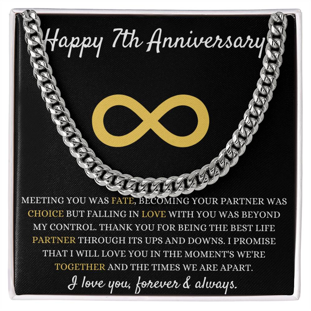 7th Anniversary Gift For Him, Cuban Link Chain for 7th Anniversary, Elegant Gift for Him, Celebrate Love, Strength & Special Moments