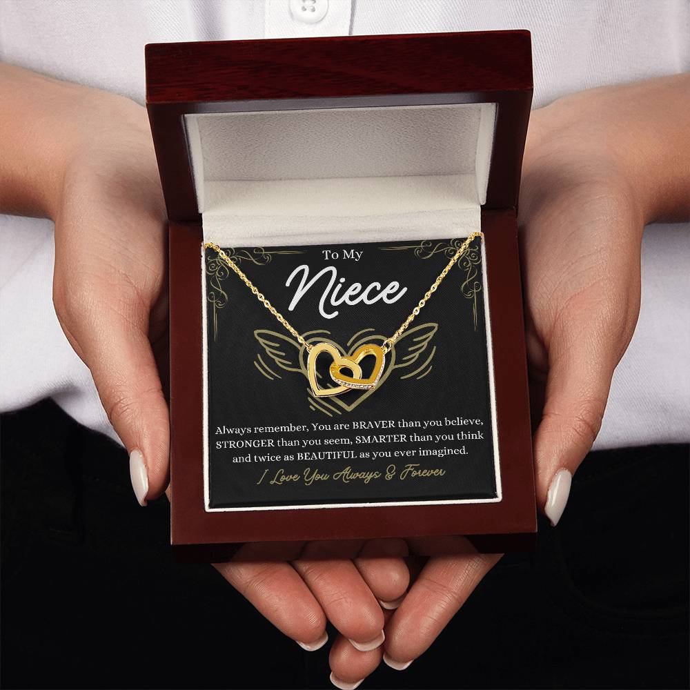 To My Niece - You are braver than you believe - Interlocking Hearts Necklace