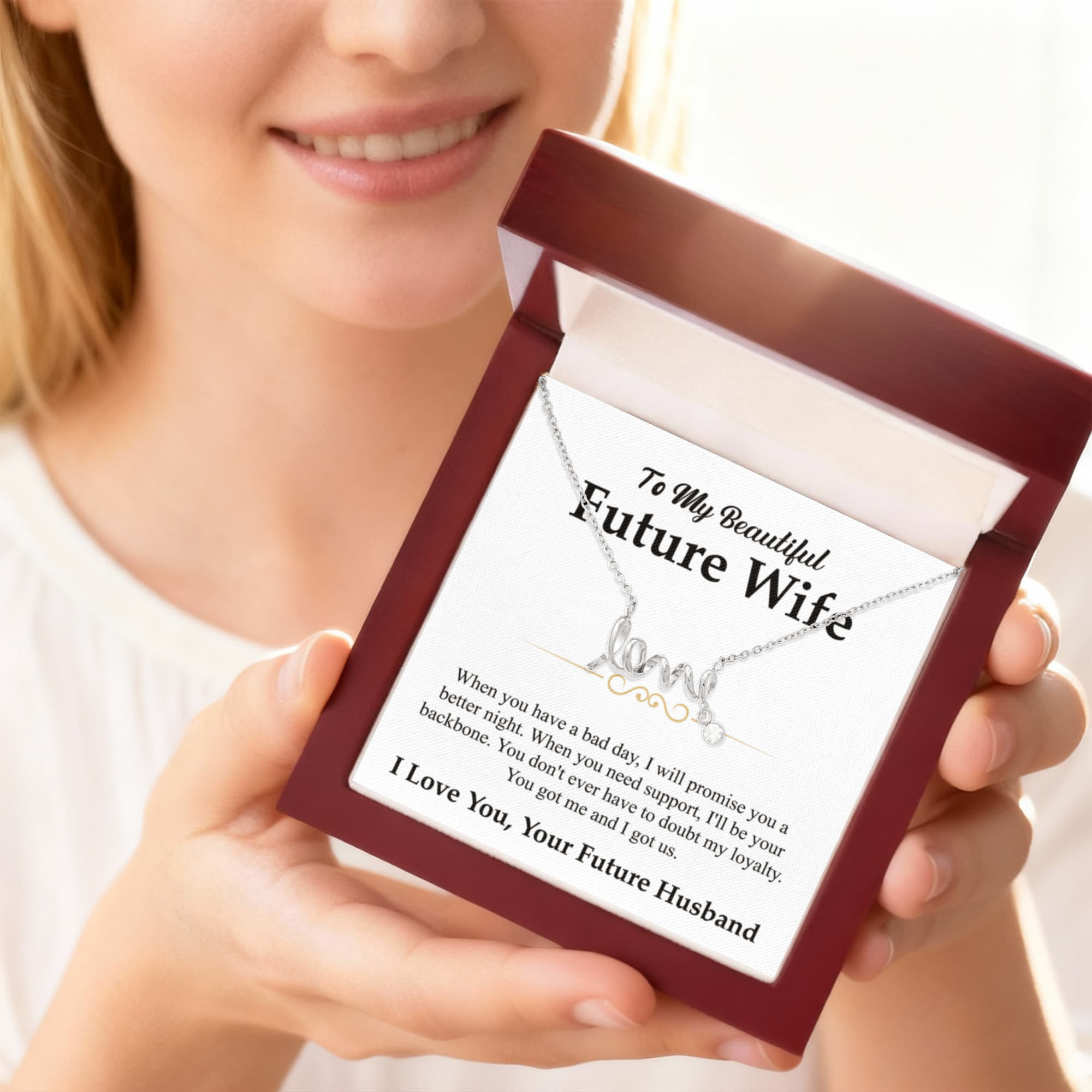 Future Wife Gift - Beautiful Necklace for Girlfriend for Birthday, Christmas & Romantic Moments - Scripted Love Necklace