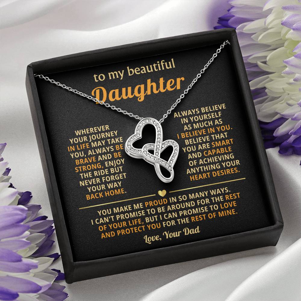 To My Daughter Necklace – Graduation & Christmas Gift from Father – Heart-to-heart Pendant Necklace
