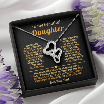 To My Daughter Necklace – Graduation & Christmas Gift from Father – Heart-to-heart Pendant Necklace