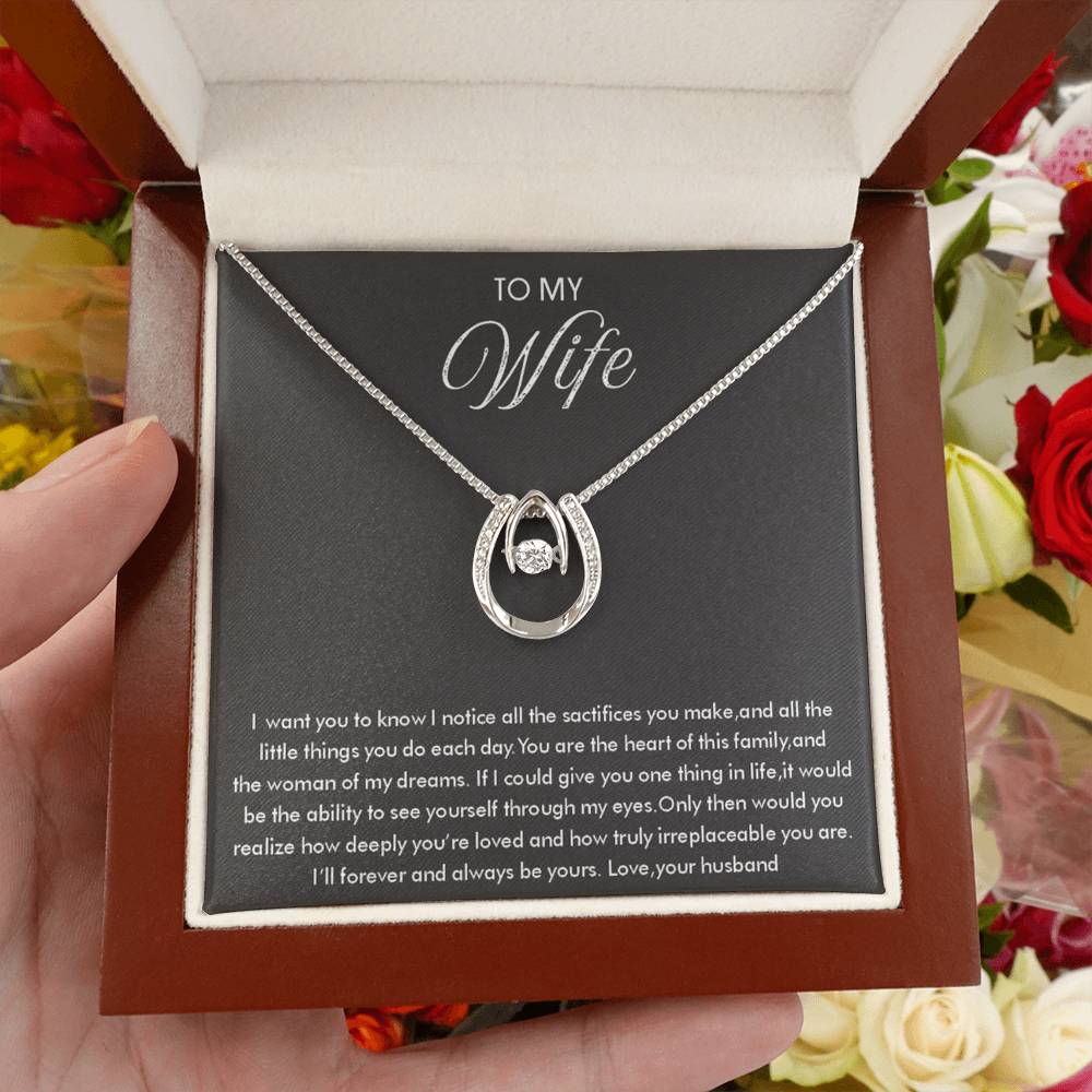 To My Wife Necklace - Beautiful Wife Jewelry Gift for Birthday, Valentine’s Day & Special Romantic Moments - Lucky In Love Necklace