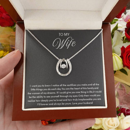 To My Wife Necklace - Beautiful Wife Jewelry Gift for Birthday, Valentine’s Day & Special Romantic Moments - Lucky In Love Necklace