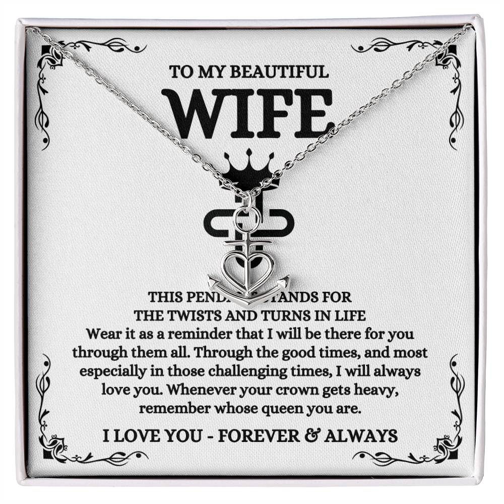 To My Beautiful Wife Necklace - Sentimental Birthday Gift from Husband, Romantic Jewelry for Valentine’s Day & Holidays - Anchor Pendant Necklace