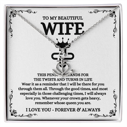 To My Beautiful Wife Necklace - Sentimental Birthday Gift from Husband, Romantic Jewelry for Valentine’s Day & Holidays - Anchor Pendant Necklace