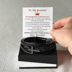 To My Grandson - Gift for Grandson from Grandma - Never forget how much I love you - Men's Cross Bracelet