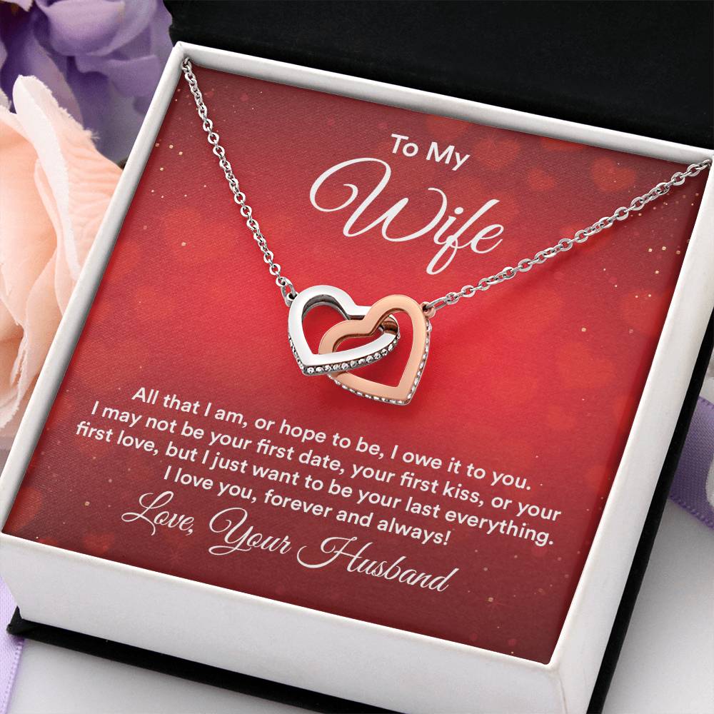 To My Wife Necklace - Beautiful Wife Jewelry Gift for Birthday, Valentine’s Day & Special Romantic Moments - Interlocking Hearts Necklace