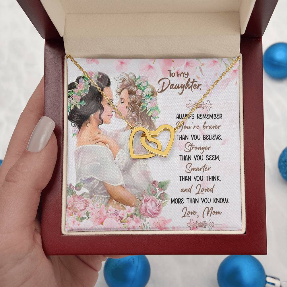 To My Daughter Necklace - Special Gift from Mom for Birthday, Christmas & Proud Mom Moments - Interlocking Hearts Necklace
