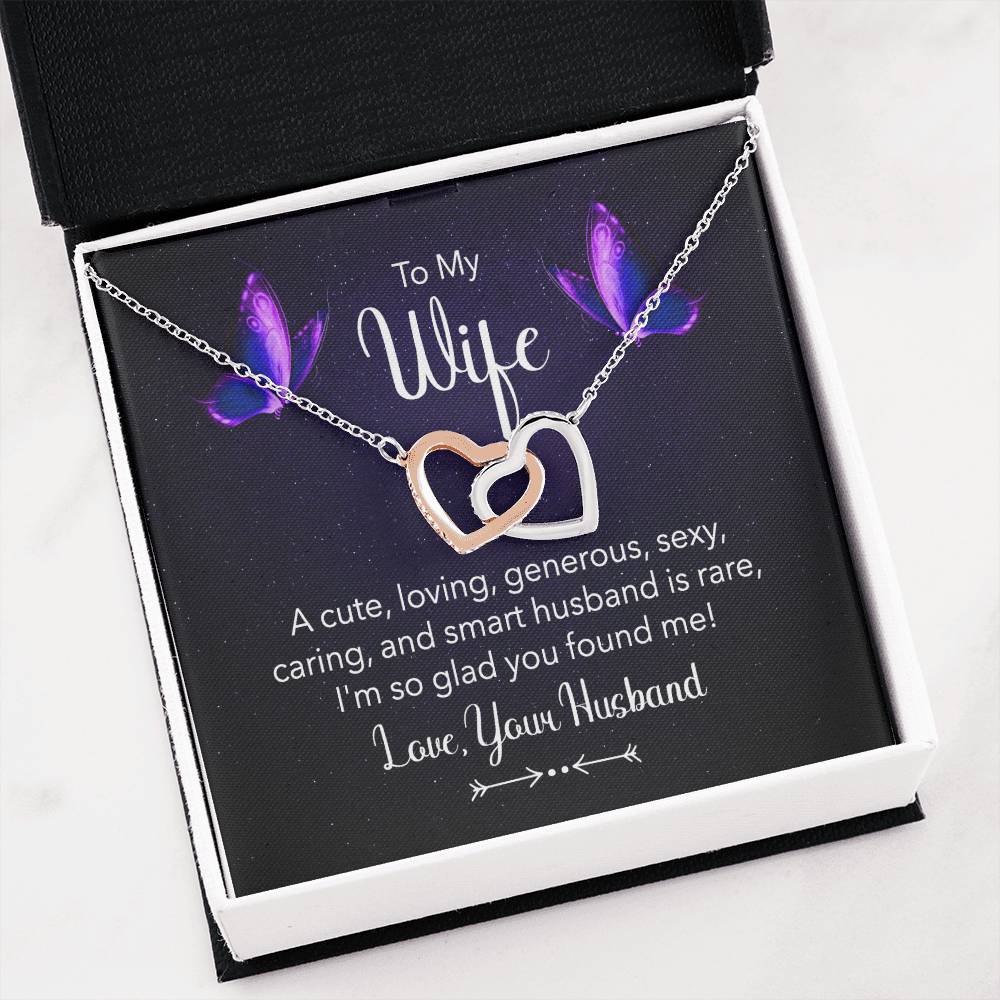 To My Wife Necklace - Romantic Anniversary & Valentine’s Day Jewelry Gift from Husband to Wife - Interlocking Hearts Necklace