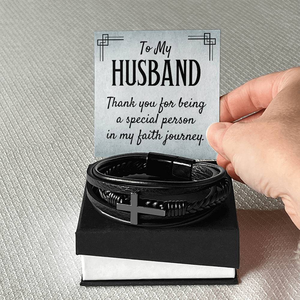 To My Husband - Gift for Husband from Wife - Men's Cross Bracelet