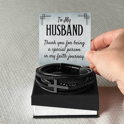 To My Husband - Gift for Husband from Wife - Men's Cross Bracelet