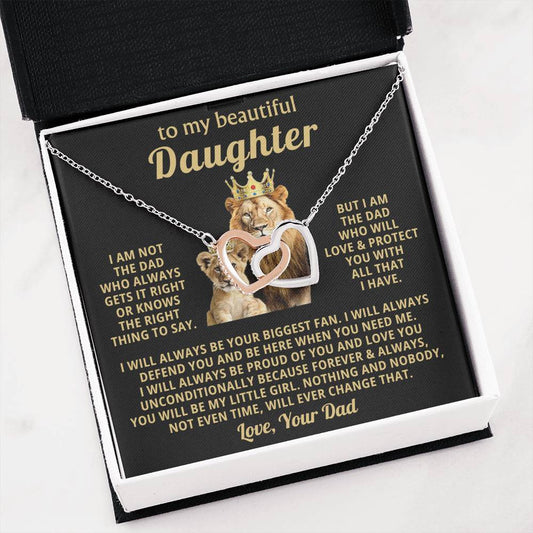 To My Daughter Necklace - Emotional Father to Daughter Jewelry for Birthday, Christmas & Life Happiness - Interlocking Hearts Necklace