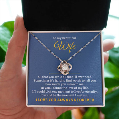 To My Beautiful Wife Necklace - Unforgettable Husband Gift, Emotional Jewelry for Anniversary & Valentine’s Day - Love Knot Necklace