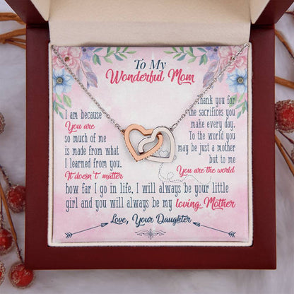 To My Daughter Necklace - Sentimental Birthday Gift from Mom - Interlocking Hearts Necklace
