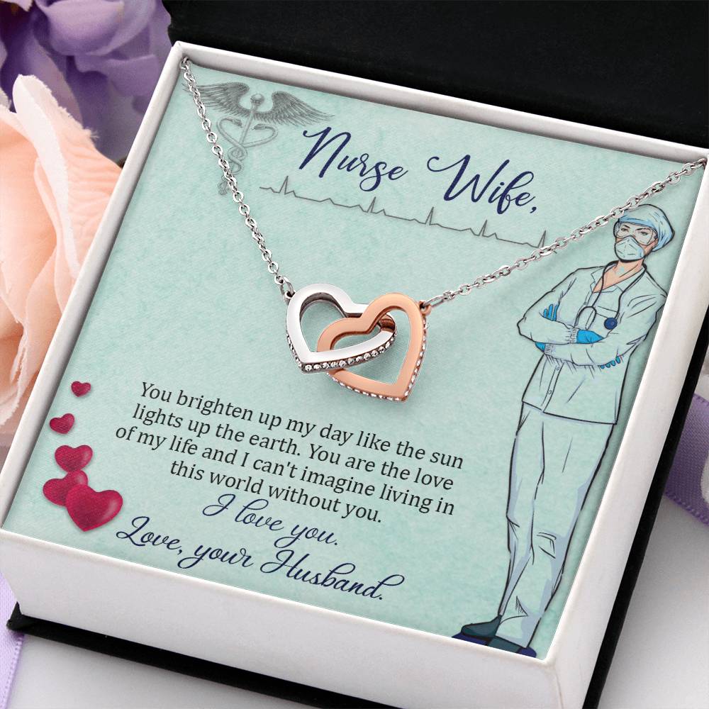 To My Nurse Wife Necklace - Sweet Romantic Jewelry for Wife - Interlocking Hearts Necklace