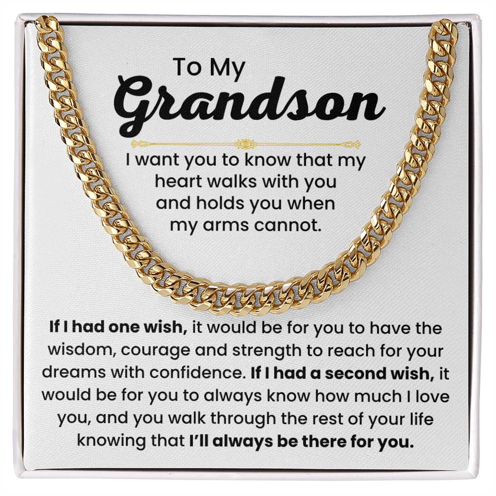 Grandson Necklace Gift for Birthday, Graduation, and Christmas - Cuban Link Chain