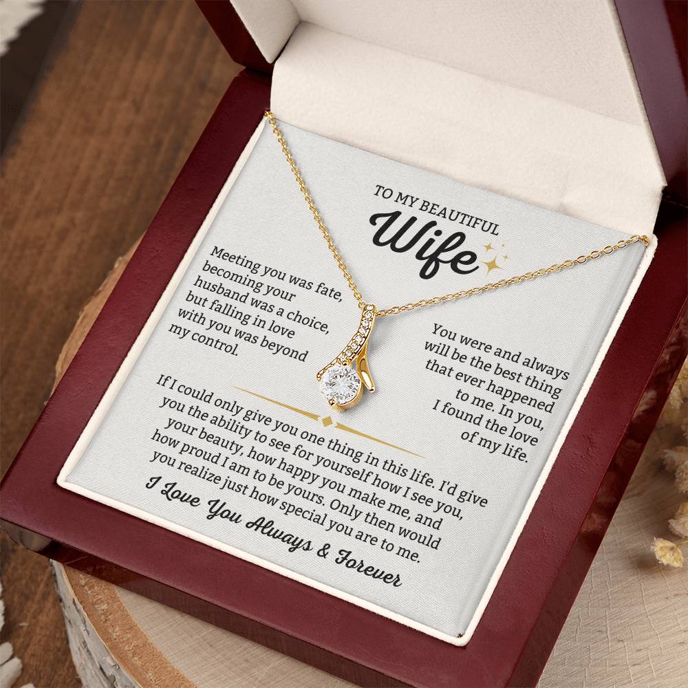 To My Beautiful Wife Necklace - Emotional Jewelry for Wife from Husband to Celebrate Love on Valentine’s Day & Beyond - Alluring Beauty Necklace