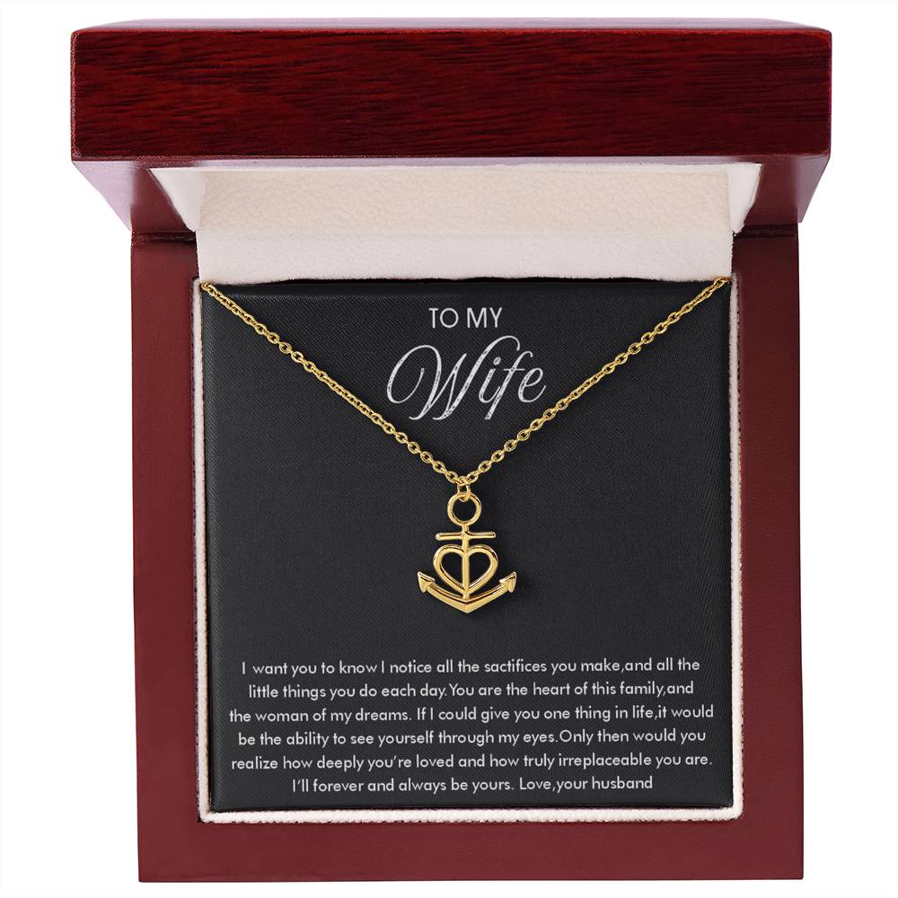 To My Wife Necklace - Sentimental Birthday Gift from Husband, Romantic Jewelry for Valentine’s Day & Holidays - Anchor Pendant Necklace