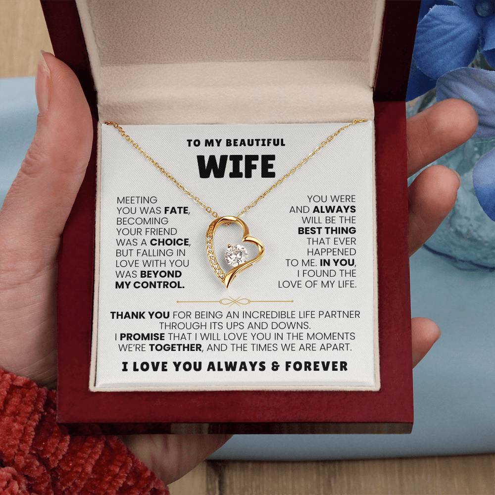 To My Beautiful Wife Necklace - Romantic Anniversary & Valentine’s Day Jewelry Gift from Husband to Wife - Forever Love Necklace