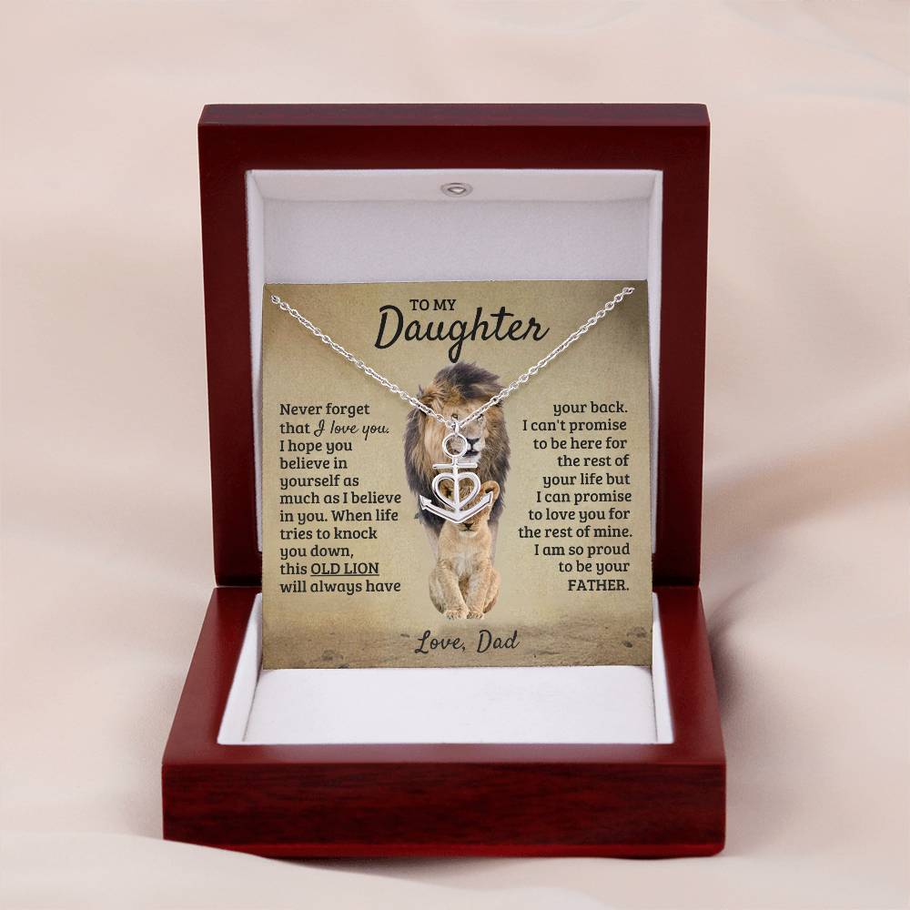 To My Daughter Necklace - Birthday Jewelry Gift from Dad - Old Lion - Anchor Pendant Necklace
