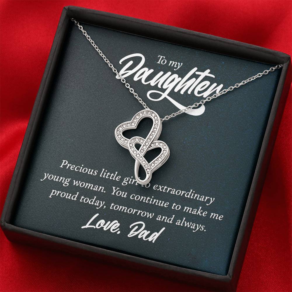 To My Daughter Necklace - Sweetest Daughter Gift from Dad for Birthday Joy & Proud Dad Love - Heart-to-heart Pendant Necklace