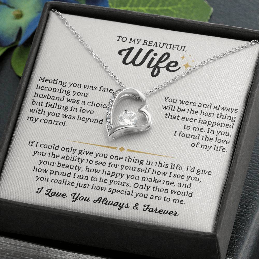 To My Beautiful Wife Necklace - Romantic Everyday Jewelry Gift from Husband for Birthday, Valentine’s Day & Just Because - Forever Love Necklace