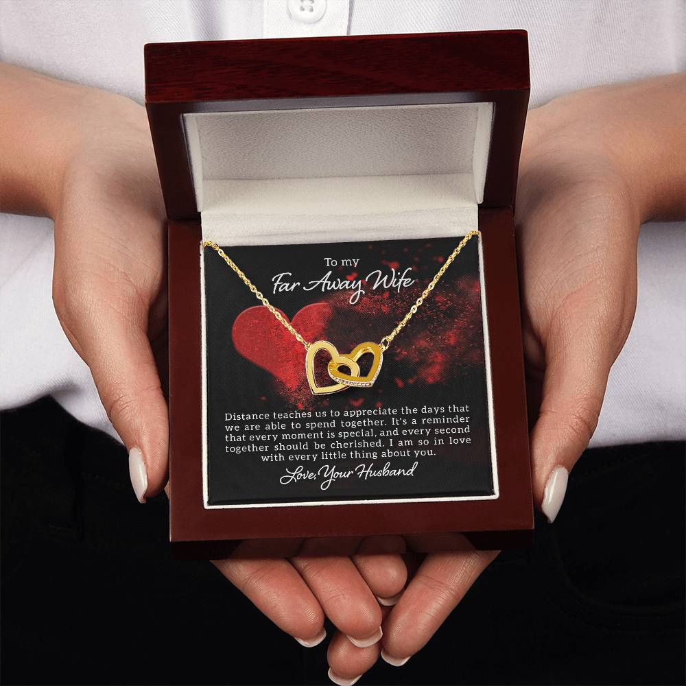 To my far away wife - Distance teaches us - Interlocking Hearts Necklace