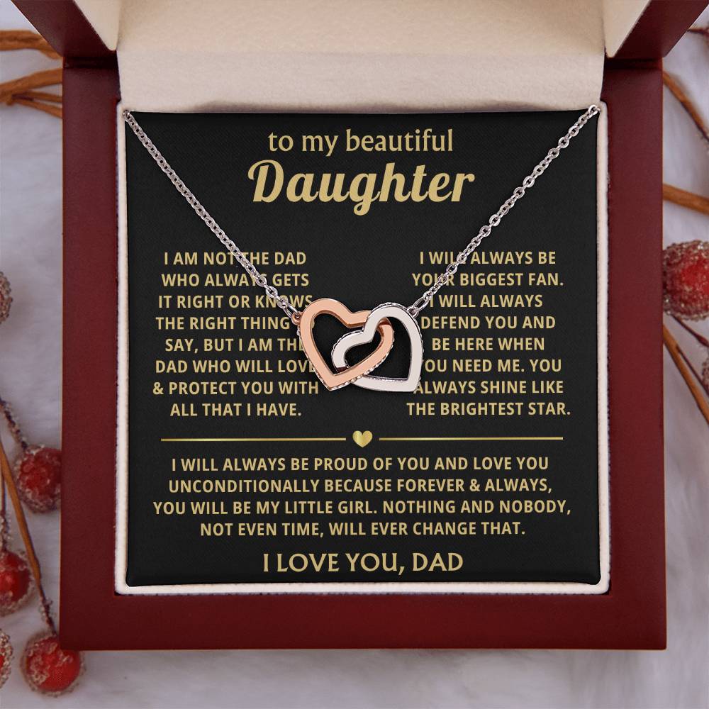 To My Daughter Necklace - Holiday Gift for Daughter from Dad - Interlocking Hearts Necklace