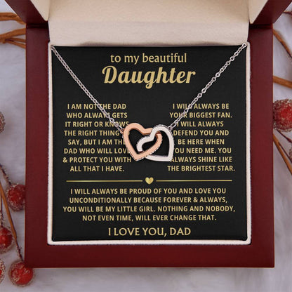 To My Daughter Necklace - Holiday Gift for Daughter from Dad - Interlocking Hearts Necklace