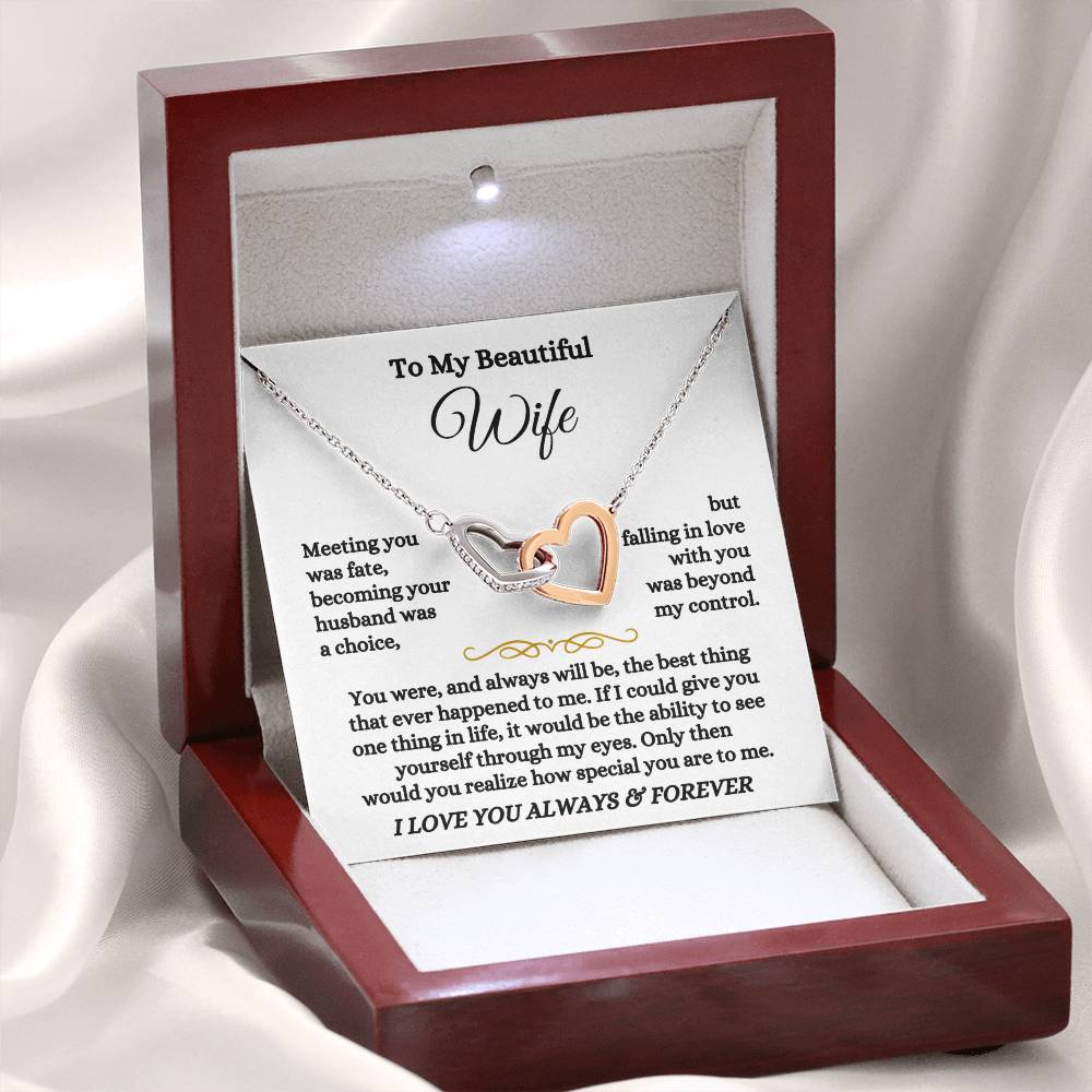To My Wife Necklace - Sentimental Jewelry Gift from Husband for Birthday, Anniversary & Valentine’s Day - Interlocking Hearts Necklace
