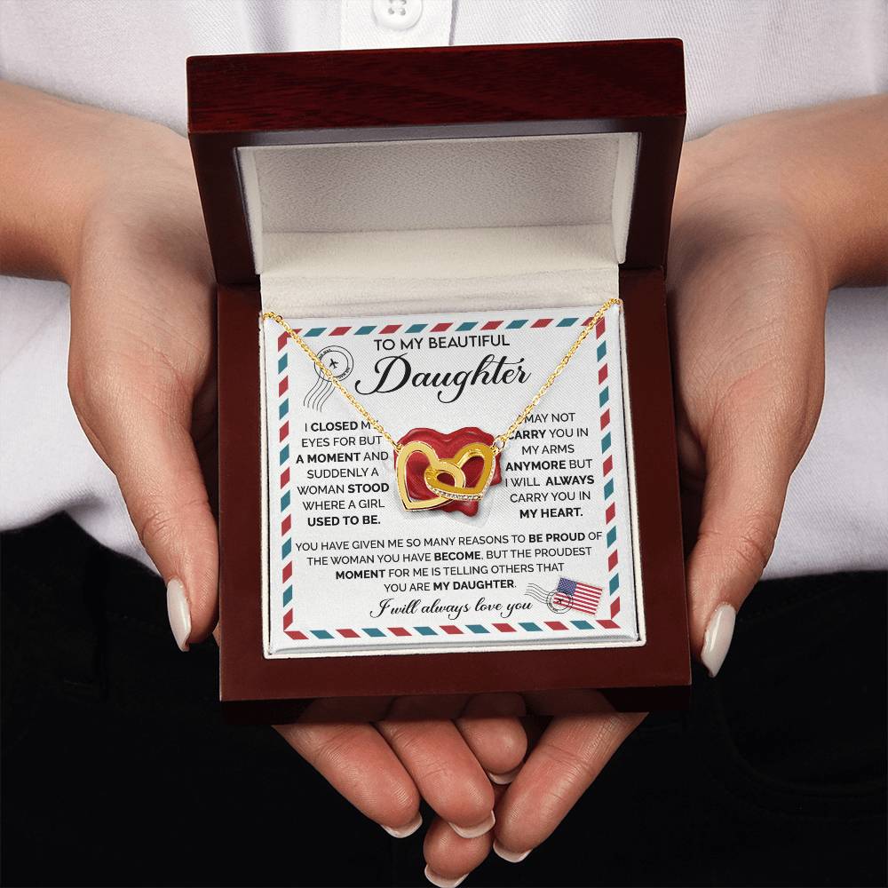 To My Daughter Necklace – Daughter Birthday Graduation Celebration Gift – Interlocking Hearts Necklace